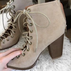 Beige lace up heels